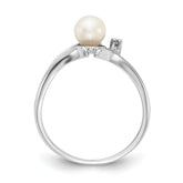 14k White Gold 5mm FW Cultured Pearl & AA Diamond Ring